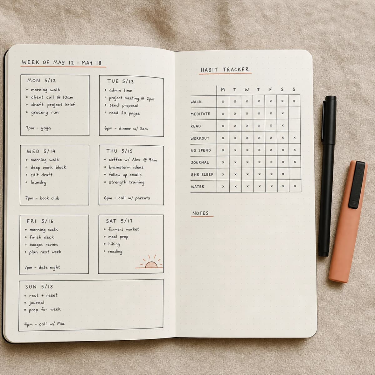 Bullet journal spread example