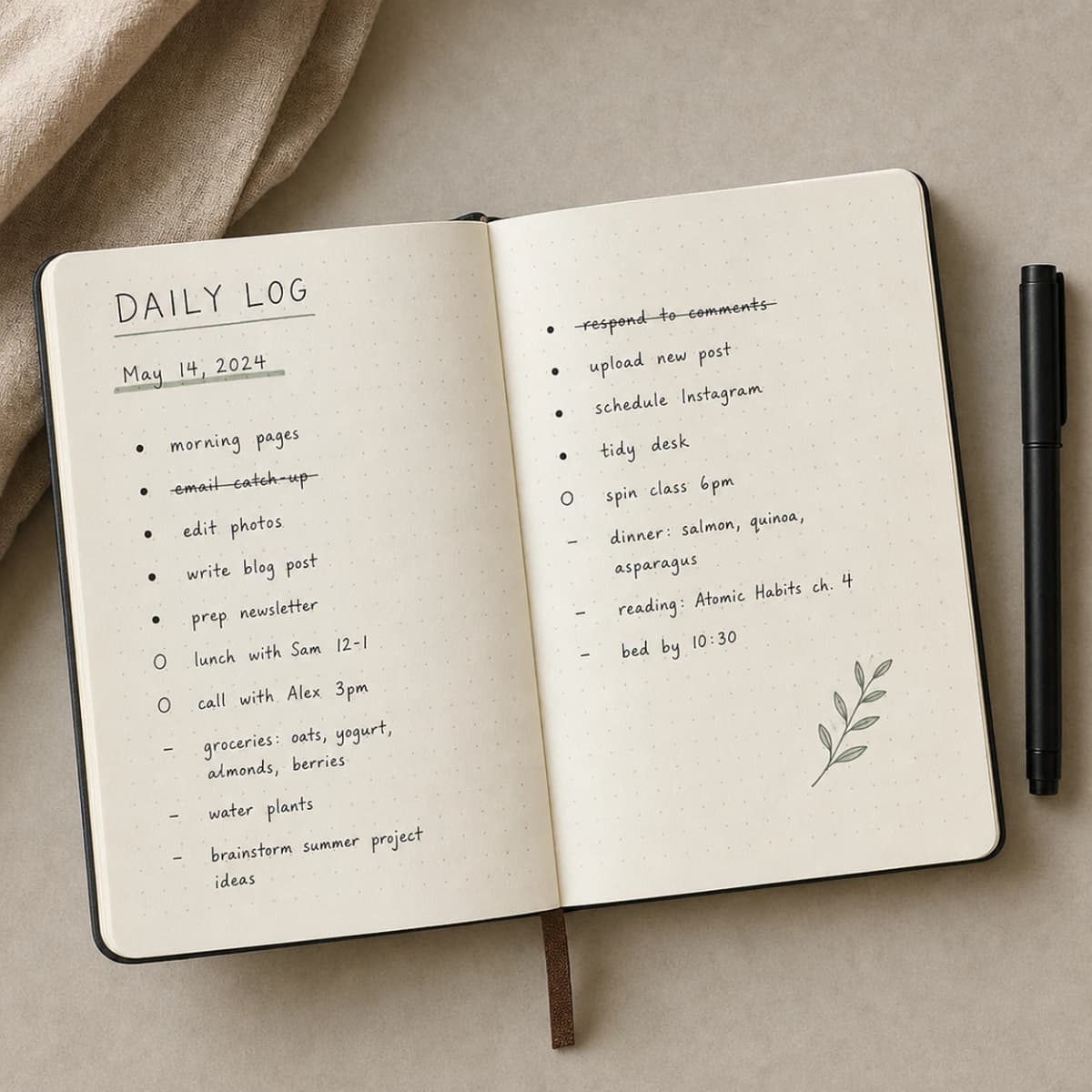 Bullet journal page example 2